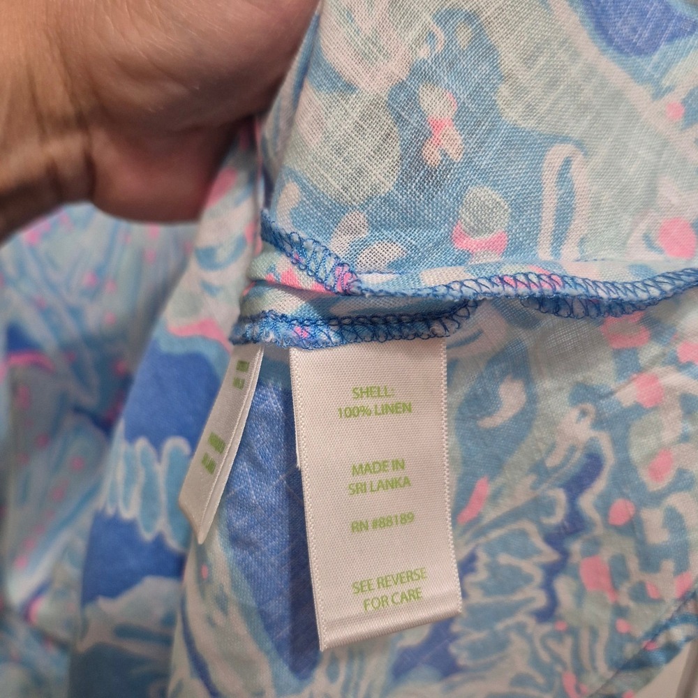 Lilly Pulitzer Blue Pink Sea Shell Starfish 100% Linen Sleeveless Shift Dress M - Picture 4 of 7